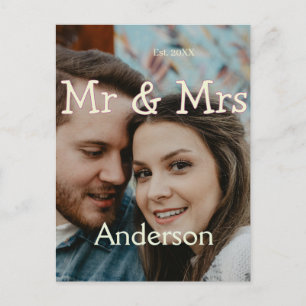 mr & mrs name photo christmas couple wedding yello postcard
