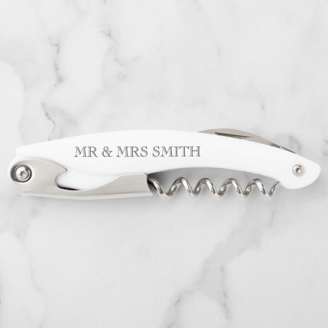 Mr & Mrs NAME Wedding DATE Classic Party Favour Corkscrew (Front)