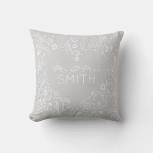 Mr & Mrs NAME Wedding Heart Doodle Art Keepsake  Cushion