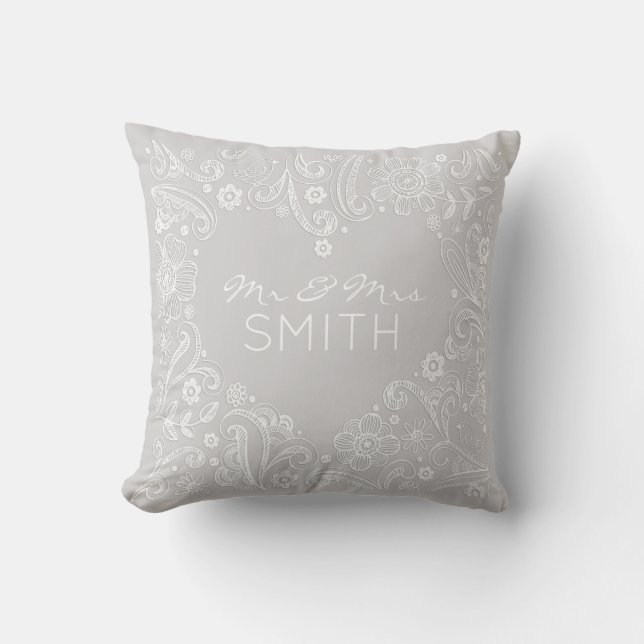 Mr & Mrs NAME Wedding Heart Doodle Art Keepsake  Cushion (Front)