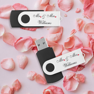Mr Mrs Name Wedding Newlyweds Couple Heart USB USB Flash Drive