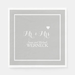 Mr & Mrs names Grey Wedding Napkins