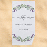 Mr mrs newly weds lavender wedding beach towel<br><div class="desc">Decorated with mr mrs with a heart. Transparent background. Personalise and add your names. Black text. Decorted with lavender flowers and eucalyptus greenery.</div>