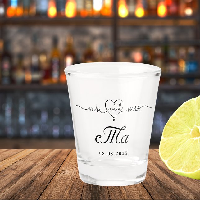 Mr mrs newly weds monogram wedding party shot glass (Creator Uploaded)