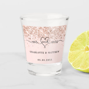 Mr mrs newly weds rose gold  wedding shot glass