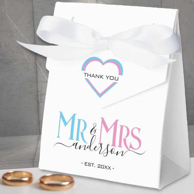 Mr & Mrs Newlywed Wedding Favour Thank You Favour Box (pink and blue mr and mrs thank you wedding favor box)