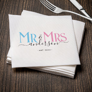 Mr & Mrs Newlywed Wedding Party Bridal Shower Napkin
