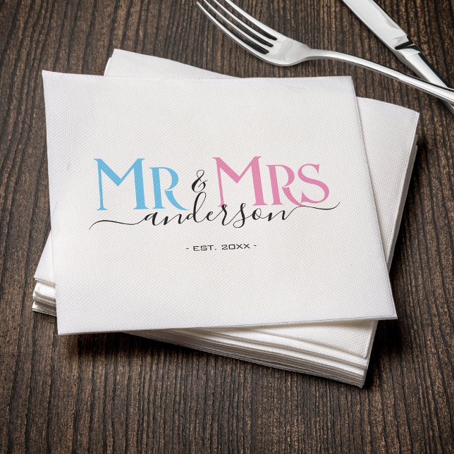 Mr & Mrs Newlywed Wedding Party Bridal Shower Napkin (Creator Uploaded)