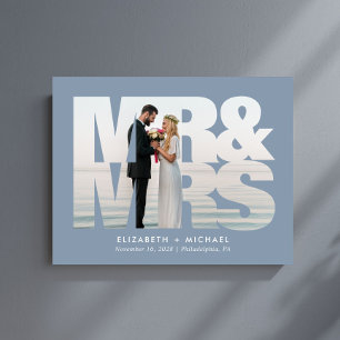 Mr Mrs Newlyweds Photo Dusty Blue Wedding  Acrylic Sign