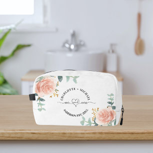 Mr mrs newlyweds rose gold floral greenery dopp kit