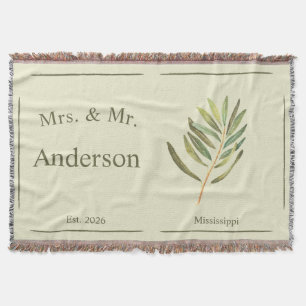 Mr & Mrs Olive Branch Green Couple  Throw Blanket
