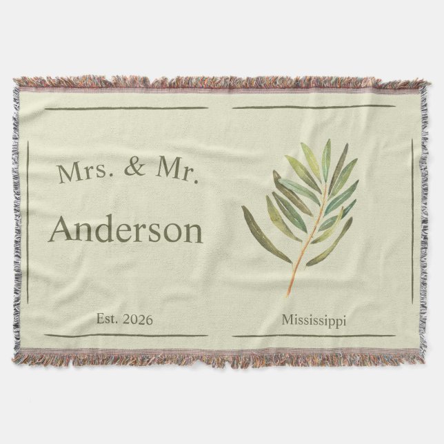 Mr & Mrs Olive Branch Green Couple  Throw Blanket (Front)