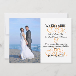 Mr. & Mrs. Peach We Eloped - Photo Announcement