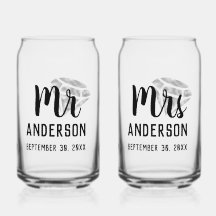 Mr & Mrs Personalised Beer Glass Can Set
