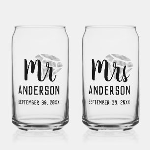 Mr & Mrs Personalised Beer Glass Can Set