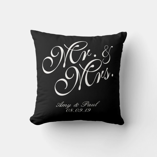 Mr.&Mrs.Personalised Black Cushion (Front)