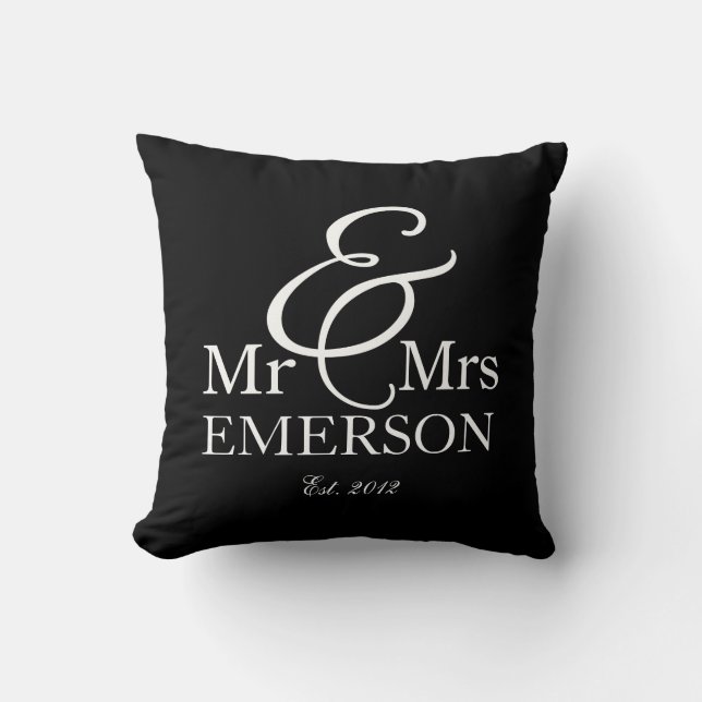 "Mr & Mrs" personalised black & white Cushion (Front)