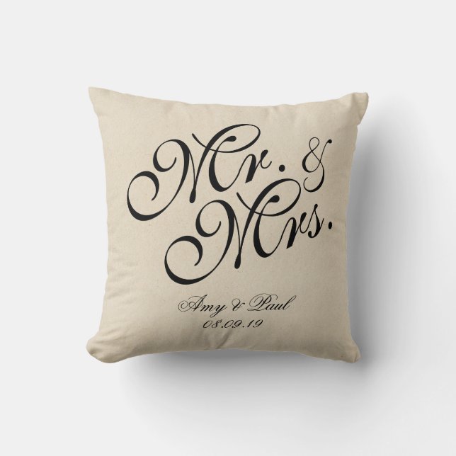 Mr.&Mrs.Personalised Cotton Fabric Textured Cushion (Front)