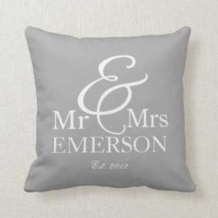 "Mr & Mrs" personalised grey & white Cushion