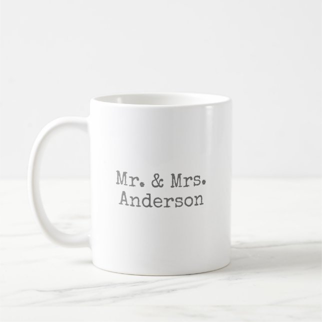 Mr. & Mrs. Personalised Minimalist Grey Coffee Mug (Left)