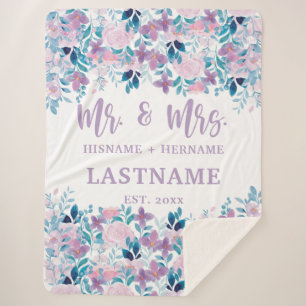Mr & Mrs Personalised Sherpa Blanket with Flowers