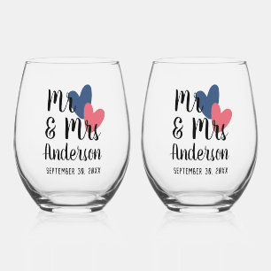 Mr & Mrs Personalised Stemless Wine Glass Set