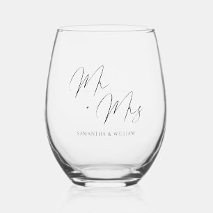 Mr. & Mrs.: Personalised Wedding Stemless Wine Glass