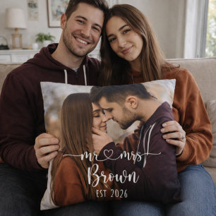 Mr & Mrs Personalized Photo Throw Pillow