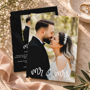 Mr Mrs Photo Black White Wedding Thank You Card