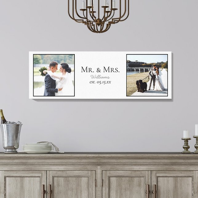 Mr & Mrs Photo Script Names Wedding Date Keepsake Canvas Print (Creator Uploaded)