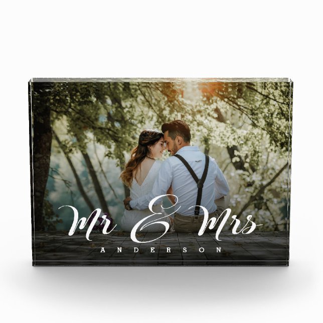 Mr & Mrs Photo Wedding Keepsake Block (Front)