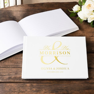 Mr Mrs Photo White Elegant Wedding Gold Guest Book