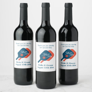 Mr & Mrs pickleball sport theme wedding wine label