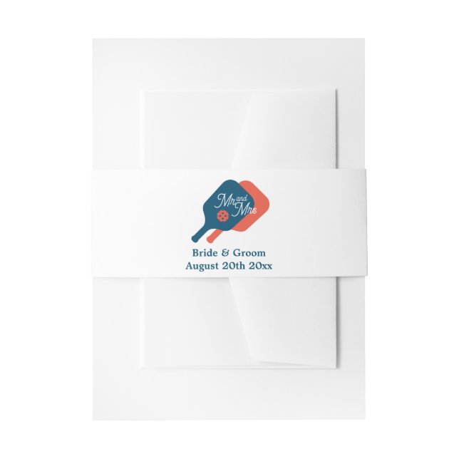 Mr & Mrs pickleball wedding invitation belly band (Front Example)