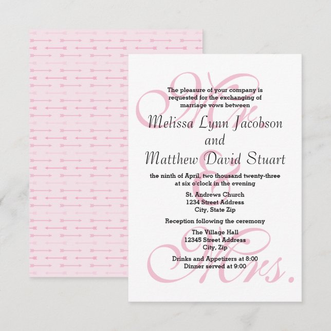 Mr. & Mrs. Pink-3x5 Wedding & Reception Invitation (Front/Back)