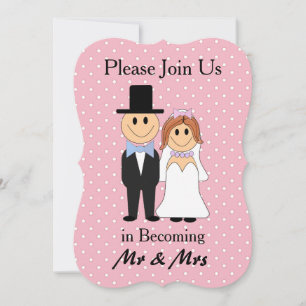 Mr & Mrs Pink Bride and Groom Wedding Invitations