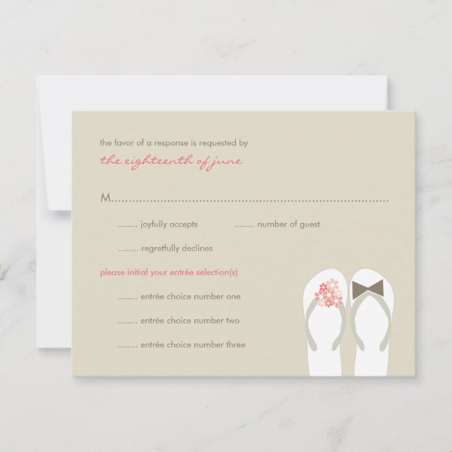 Mr & Mrs Pink Flip Flops Beach Wedding RSVP Card (Front)