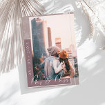 Mr & Mrs Plum Purple White Script Photo Save The Date<br><div class="desc">Mr. and Mrs. Plum Purple and White Script Photo Save the Date Card. Stylishly impress your guests with this stylish, simple, mauve pink, photo wedding save-the-date card, with a modern white script over a bokhe plum purple background, stylishly showing the date of the wedding horizontally along the left, alongside a...</div>