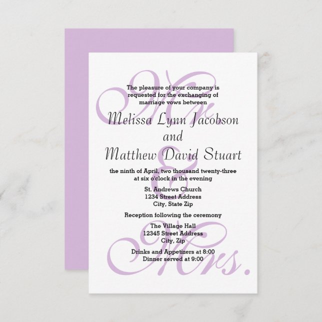 Mr. & Mrs. Purple - 3x5 Wedding & Reception Invite (Front/Back)