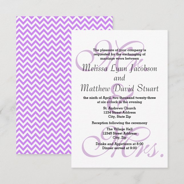 Mr. & Mrs. Purple - 3x5 Wedding & Reception Invite (Front/Back)