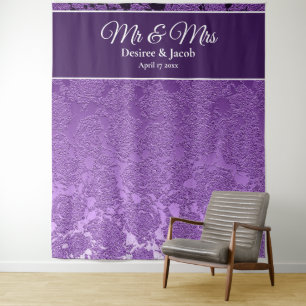 Mr & Mrs Purple Lavender White Backdrop Tapestry