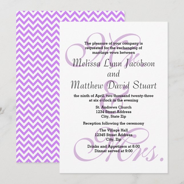 Mr. & Mrs. Purple - Wedding & Reception Invitation (Front/Back)