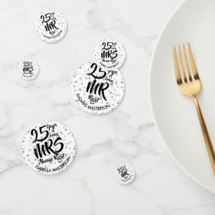 Mr Mrs Right Fun 25th Anniversary Silver Hearts Confetti