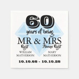 Mr Mrs Right Fun Diamond 60th Wedding Anniversary Napkin