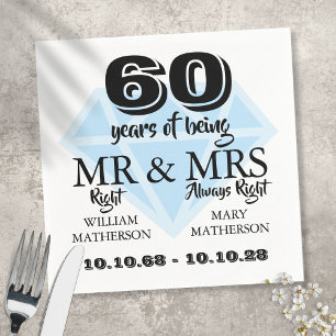 Mr Mrs Right Fun Diamond 60th Wedding Anniversary Napkin