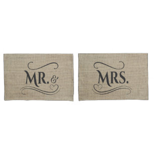 Mr & Mrs Rustic Burlap Country Wedding Couples Pillowcase