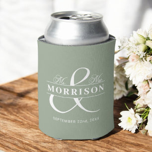 Mr Mrs Sage Green Wedding Favour Can Cooler