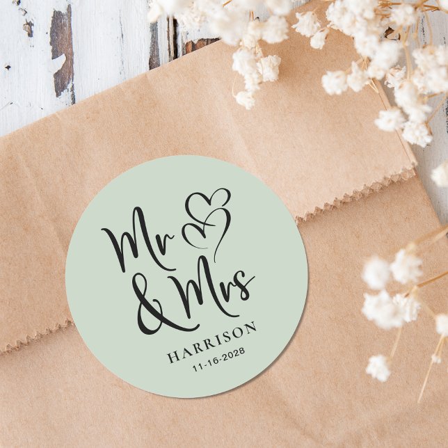 Mr Mrs Sage Wedding Classic Round Sticker (Creator Uploaded)