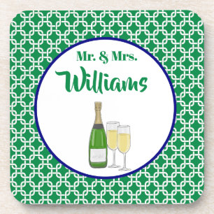 Mr. & Mrs. Script Bride & Groom Champagne Coaster