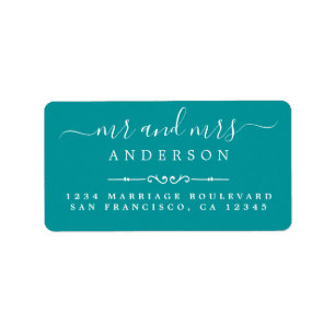 Mr Mrs Script Green Wedding Return Address Label